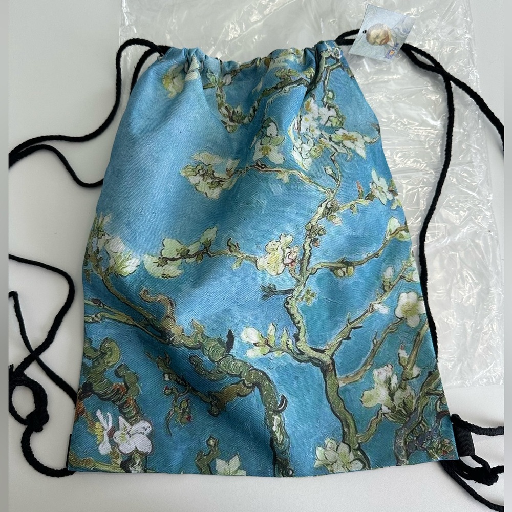 NWT Van Gogh Blue Almond Blossom Print Drawstring Satchel Backpack Bag